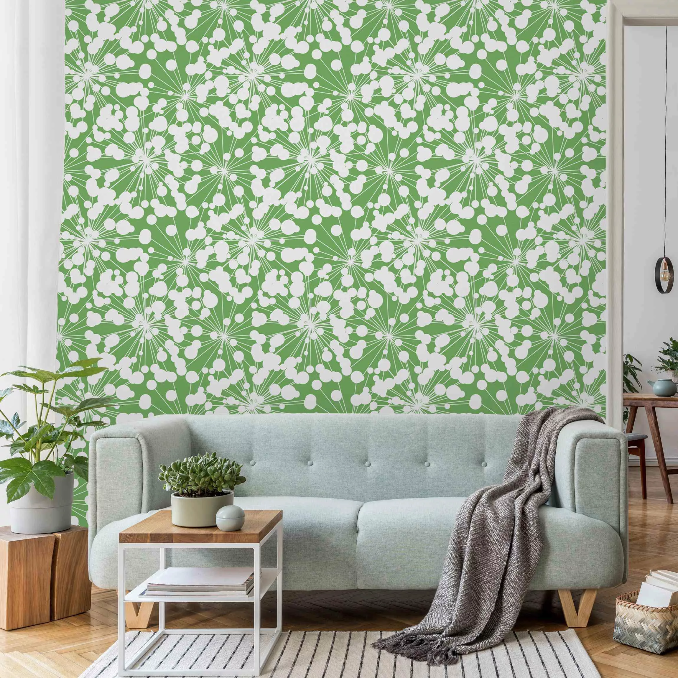 Fototapete Natürliches Muster Pusteblume mit Punkten vor Grün günstig online kaufen