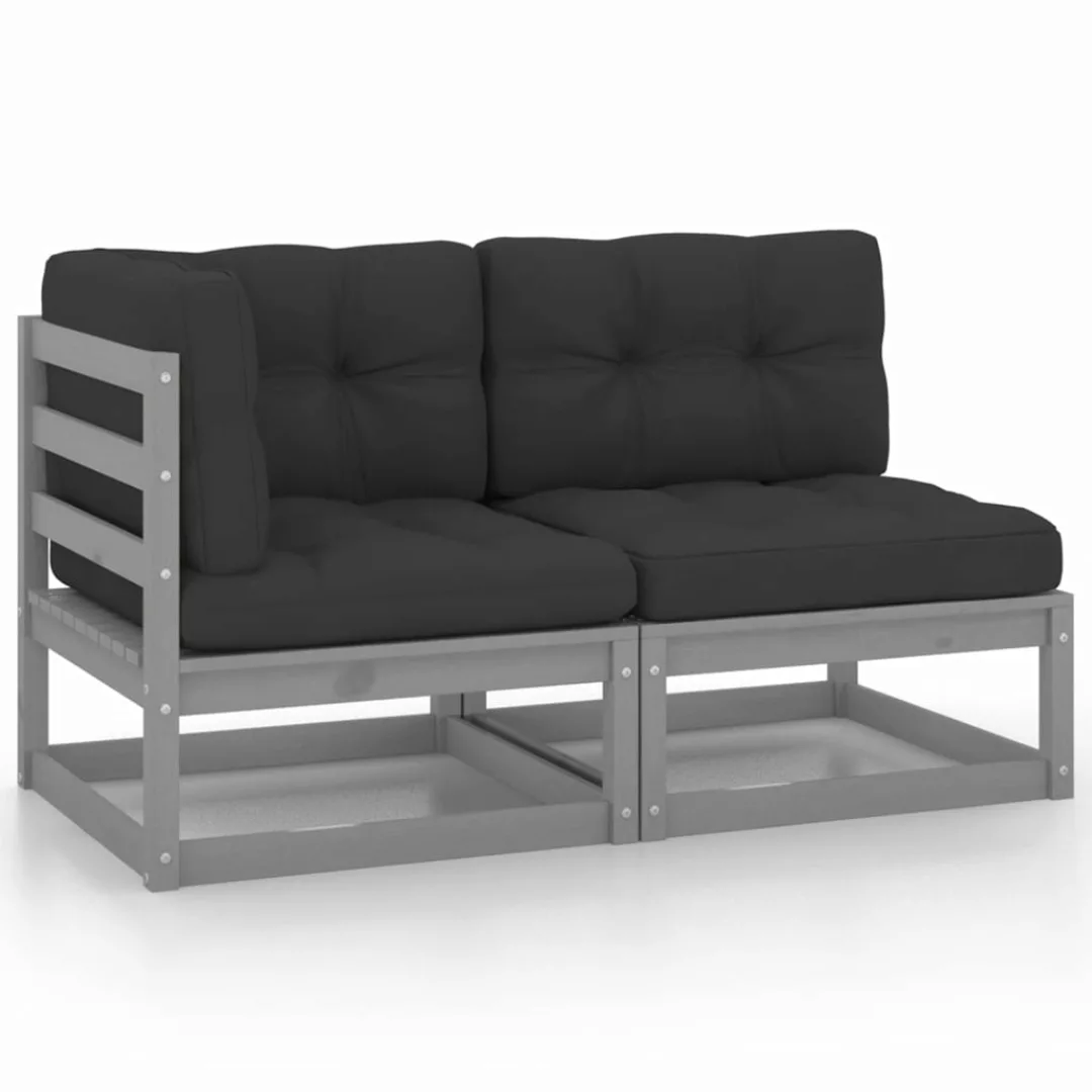 2-tlg. Garten-lounge-set Mit Kissen Grau Kiefer Massivholz günstig online kaufen