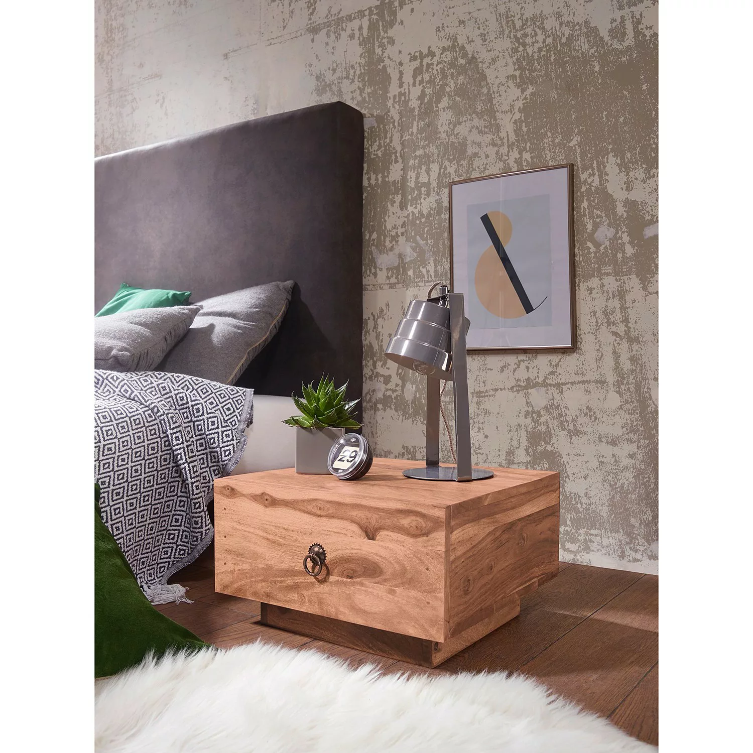 Design Nachttisch MUMBAI Massiv-Holz Akazie 40x40x25 cm | Moderne Nacht-Kom günstig online kaufen