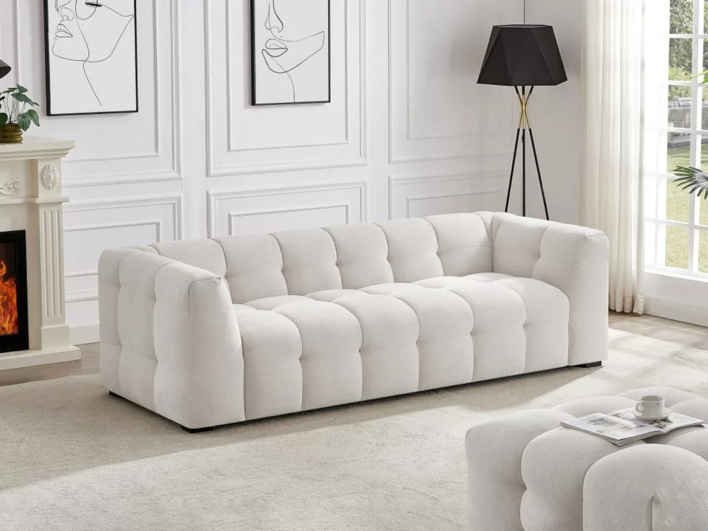 Sofa 3-Sitzer - melierter-Stoff - Beige - DILOME von Pascal Morabito günstig online kaufen