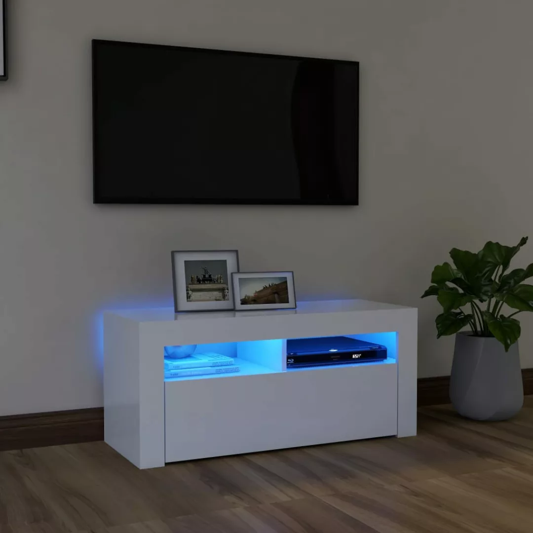 vidaXL TV-Schrank TV-Schrank mit LED-Leuchten Weiß 90x35x40 cm Lowboard günstig online kaufen