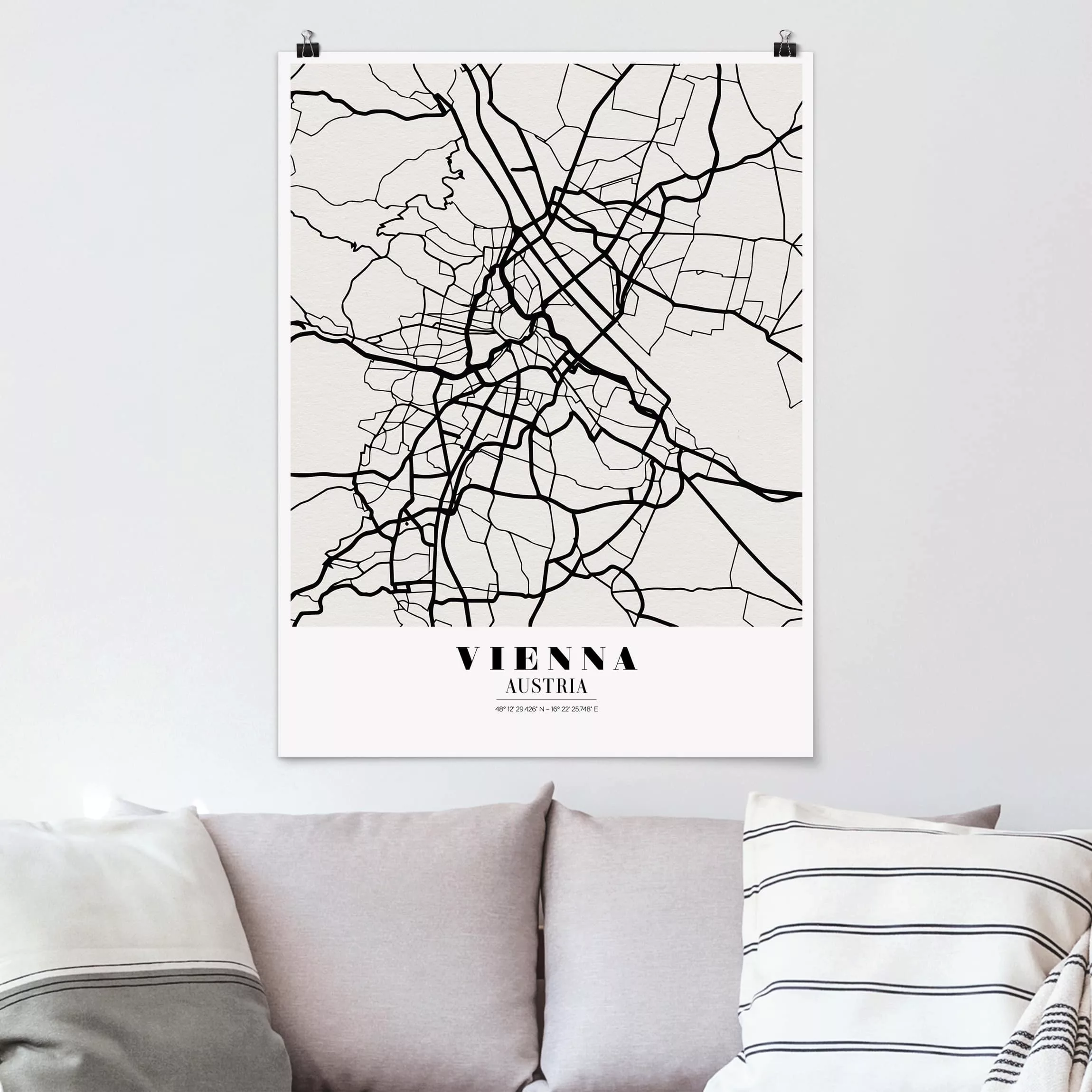 Poster Stadt-, Land- & Weltkarten - Hochformat Stadtplan Vienna - Klassik günstig online kaufen