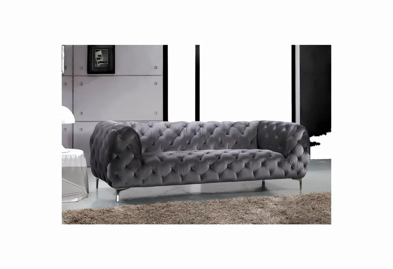 Xlmoebel Sofa Dreisitzer Chesterfield-Samtsofa in Grau mit Designer-Stoffpo günstig online kaufen