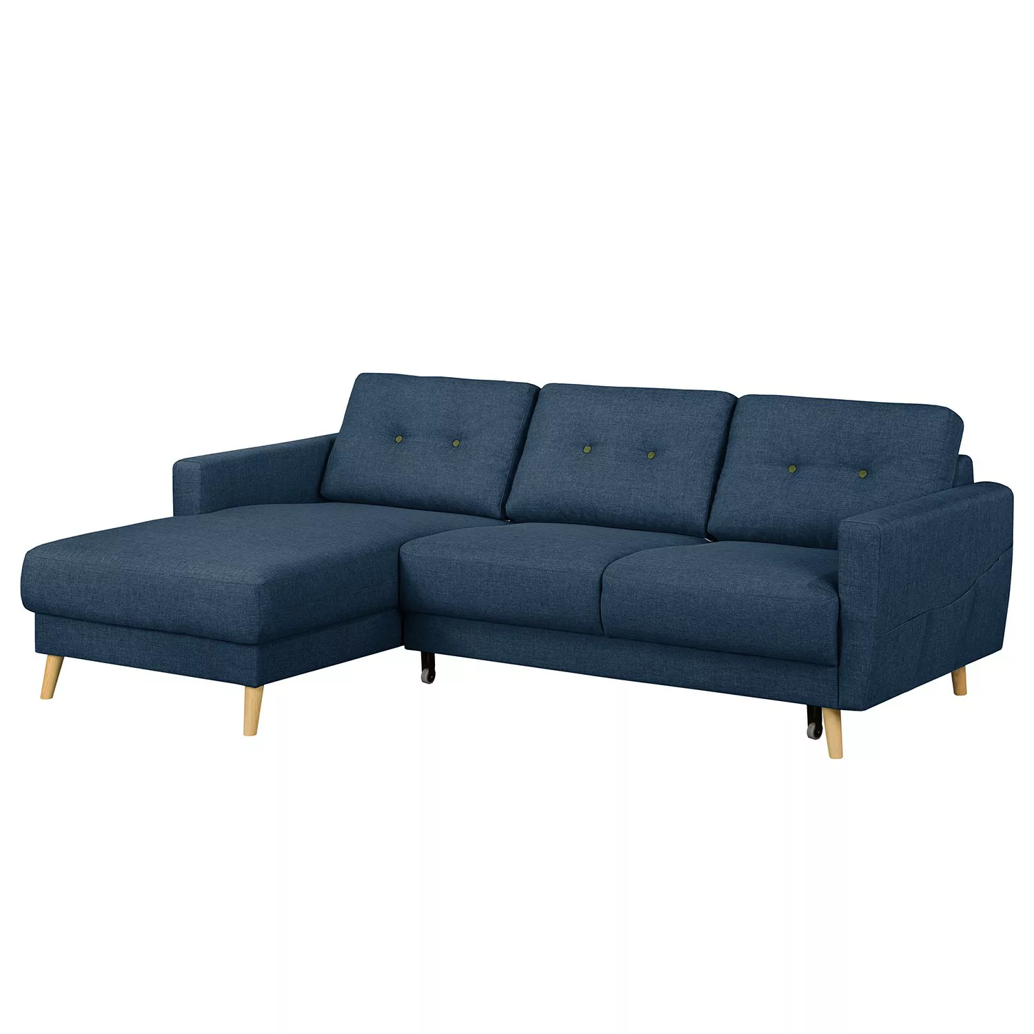 home24 Mørteens Ecksofa Sola 2-Sitzer Jeansblau Flachgewebe 225x86x147 cm m günstig online kaufen