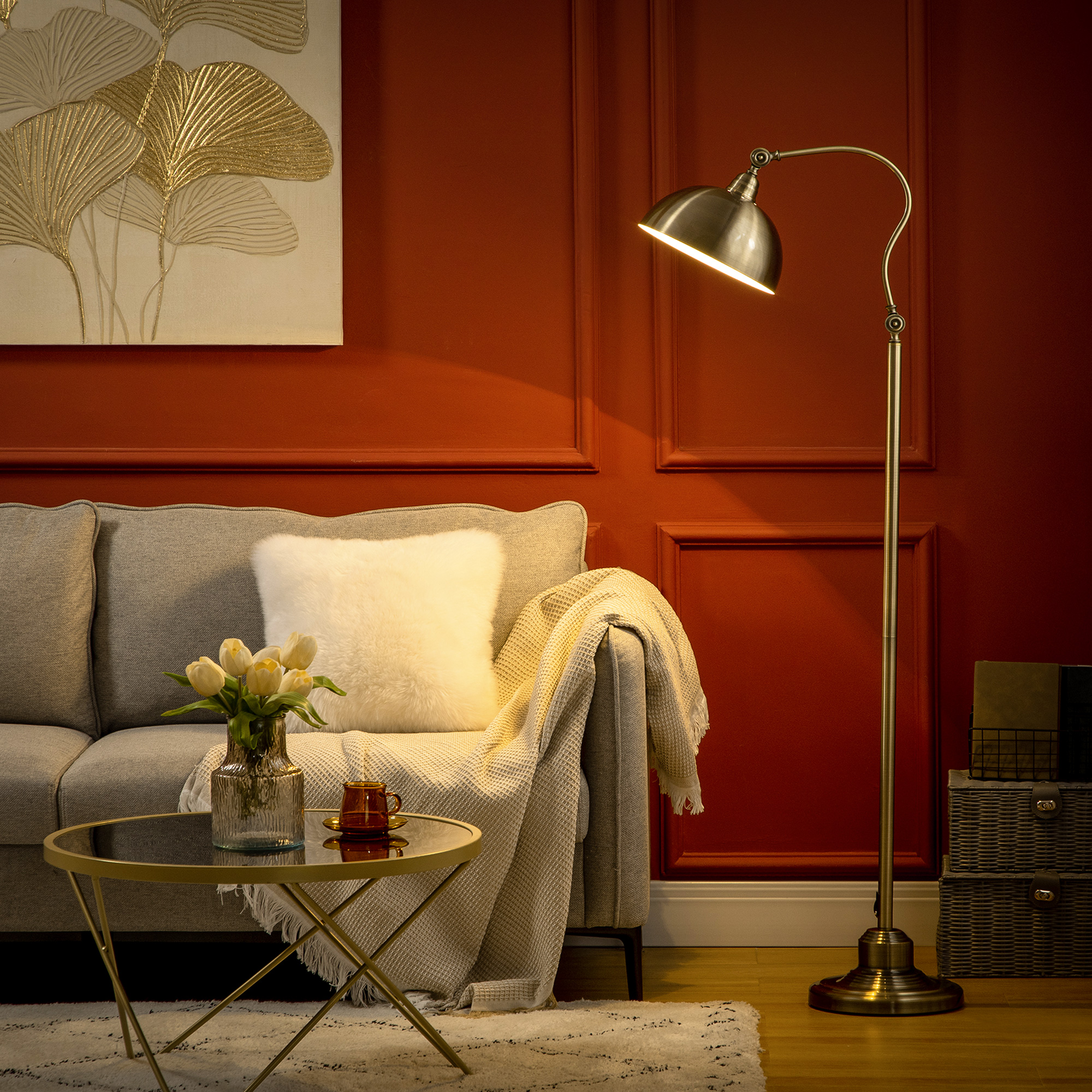 HOMCOM Stehlampe  Retro Bogenlampe mit verstellbarem Lampenschirm, E27, Mes günstig online kaufen