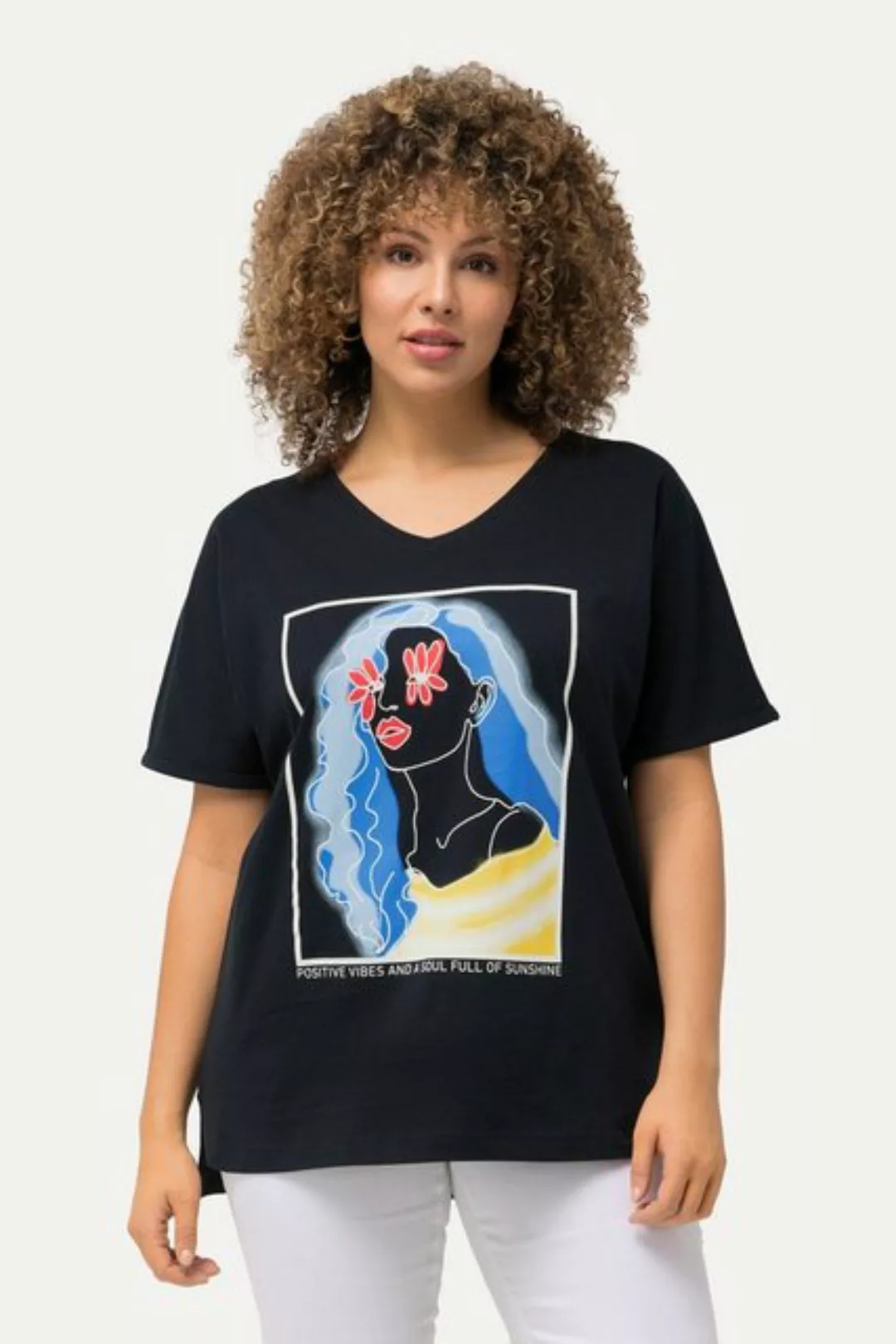 Ulla Popken Rundhalsshirt T-Shirt Lady-Motiv Oversized Rundhals Halbarm günstig online kaufen