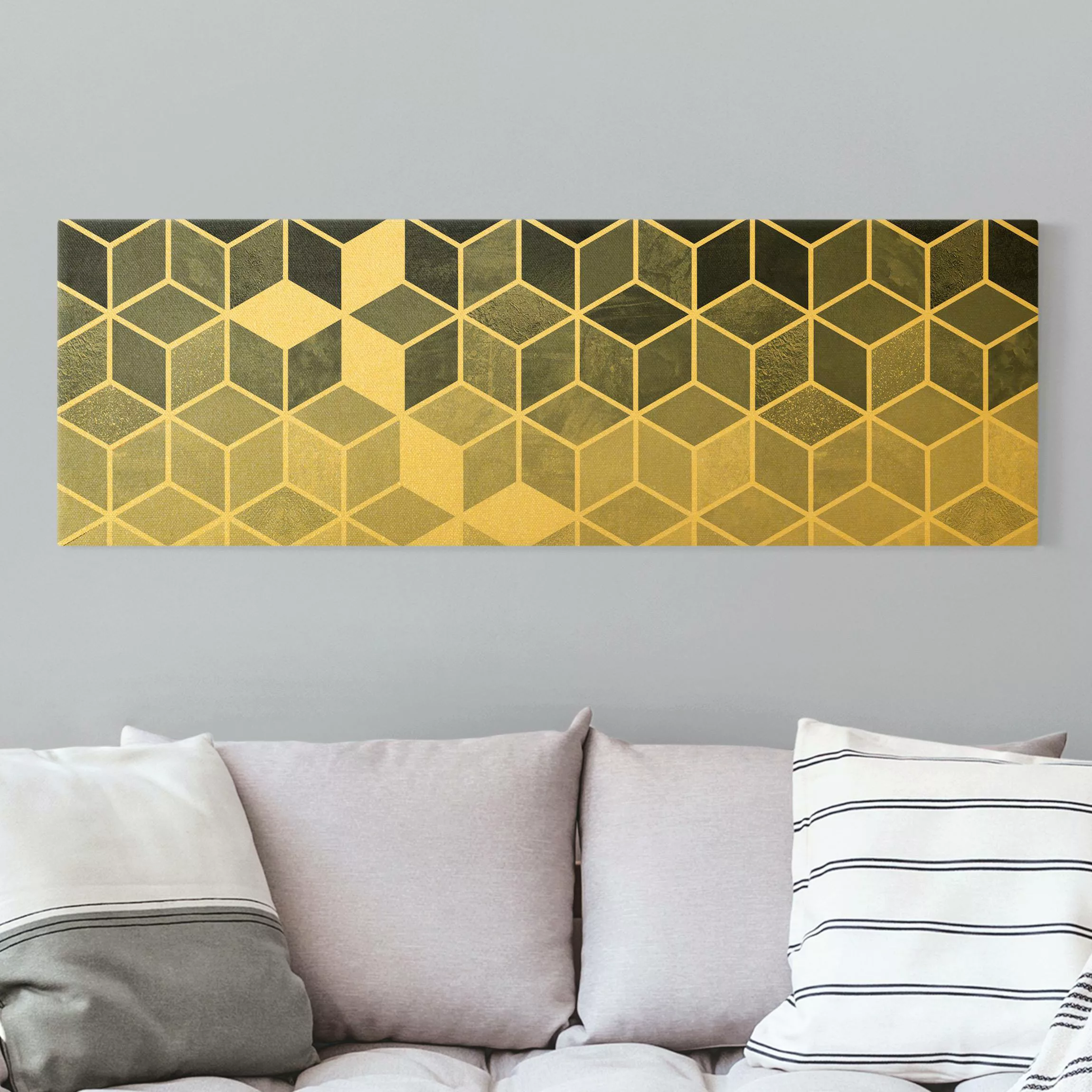 Leinwandbild Gold Goldene Geometrie - Blau Weiß günstig online kaufen