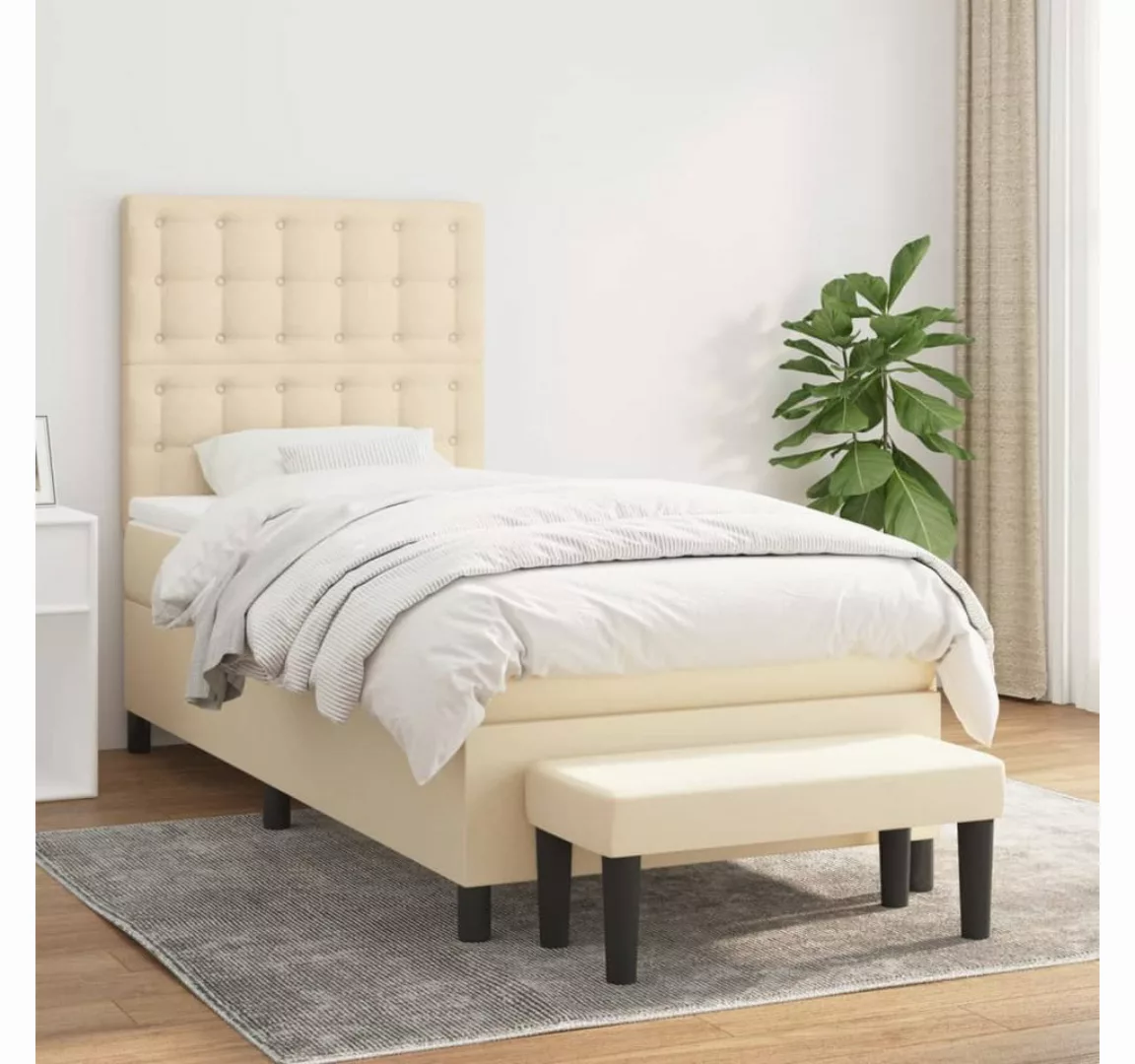 vidaXL Boxspringbett Boxspringbett mit Matratze Creme 100x200 cm Stoff Bett günstig online kaufen