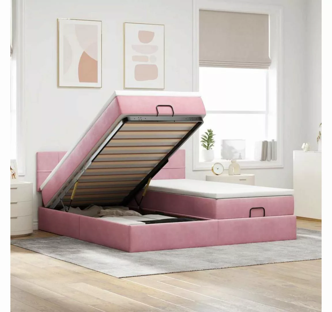 vidaXL Bett, Ottoman-Bett mit Matratzen & LEDs Rosa 160x200 cm Samt günstig online kaufen