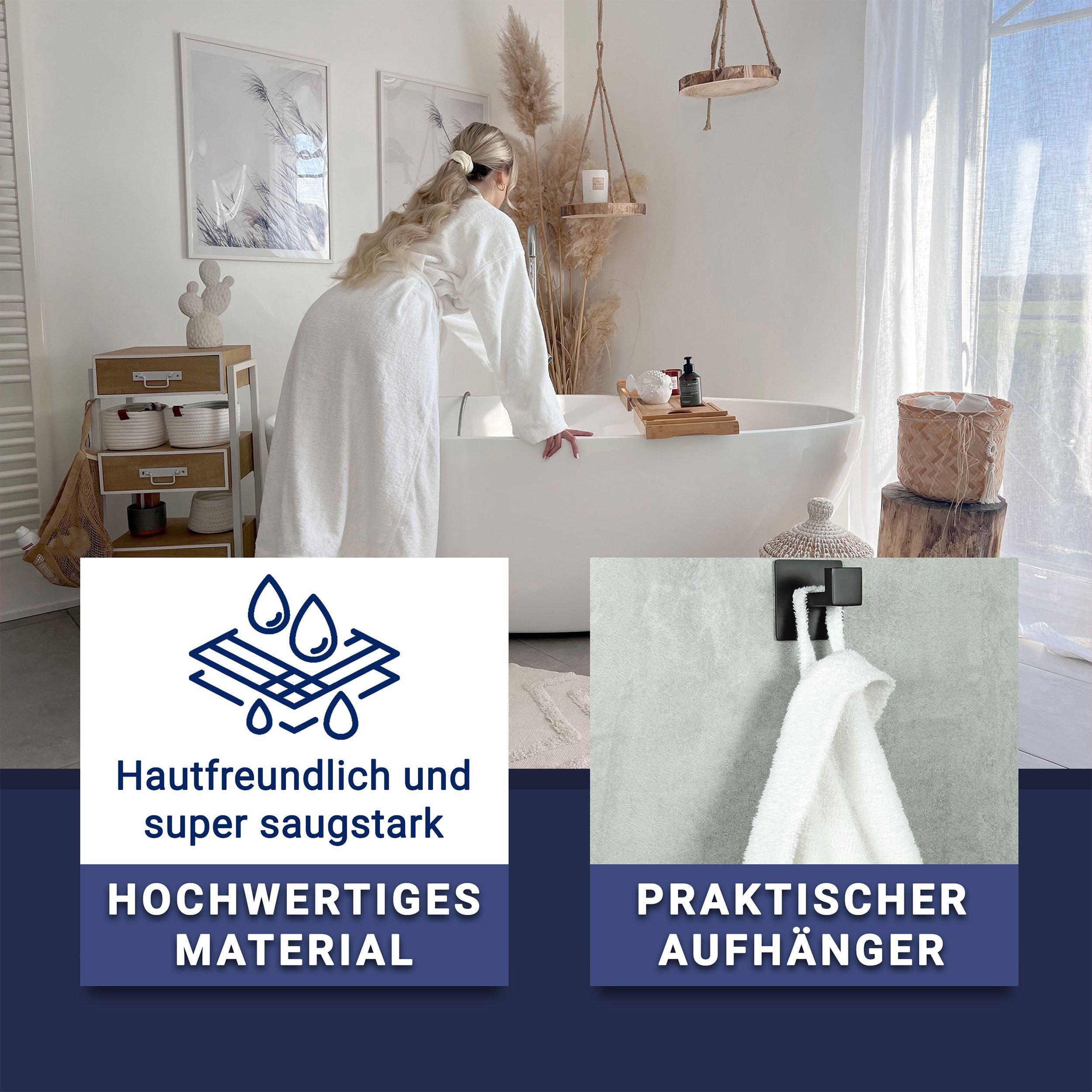 ZOLLNER Unisex-Bademantel, 100% Baumwolle, Kimono-Kragen, Gürtel, günstig online kaufen
