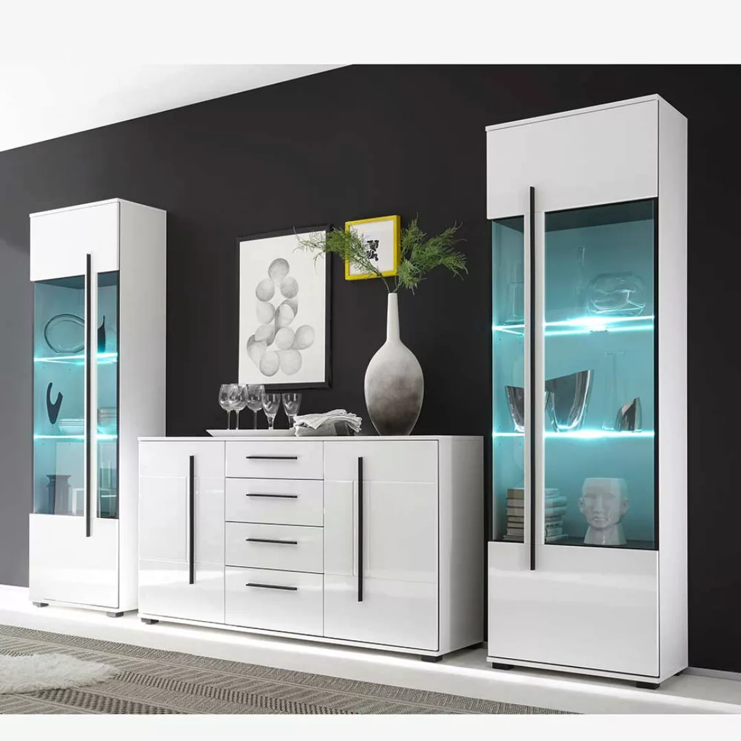 Wohnkombination für Esszimmer Weiß Hochglanz (dreiteilig) günstig online kaufen