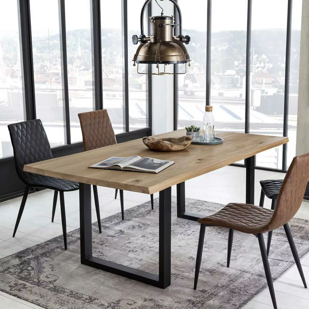 Echtholztisch aus Wildeiche Massivholz Metall Bügelgestell günstig online kaufen