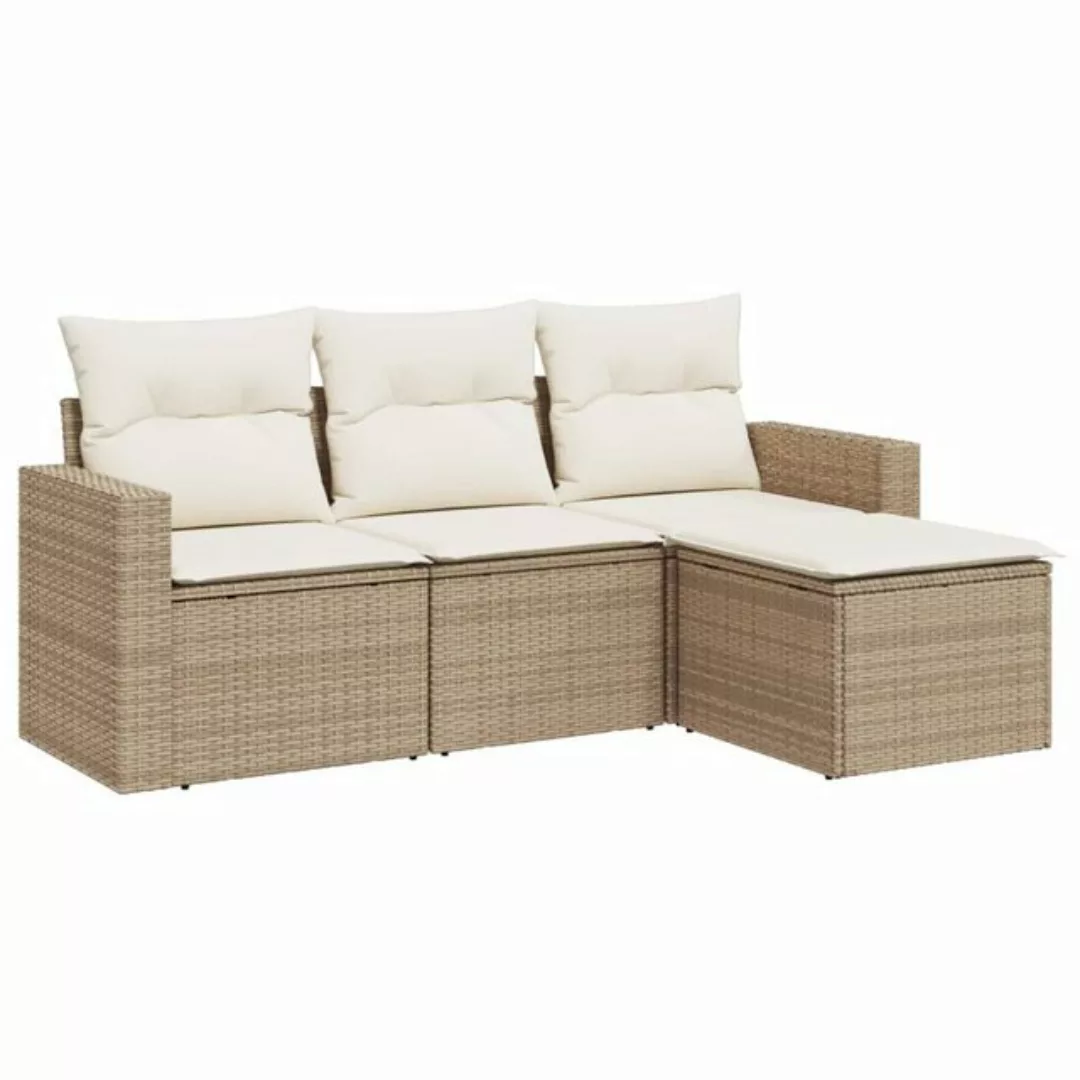 vidaXL Sofaelement 4-tlg. Garten-Sofagarnitur mit Kissen Beige Poly Rattan günstig online kaufen