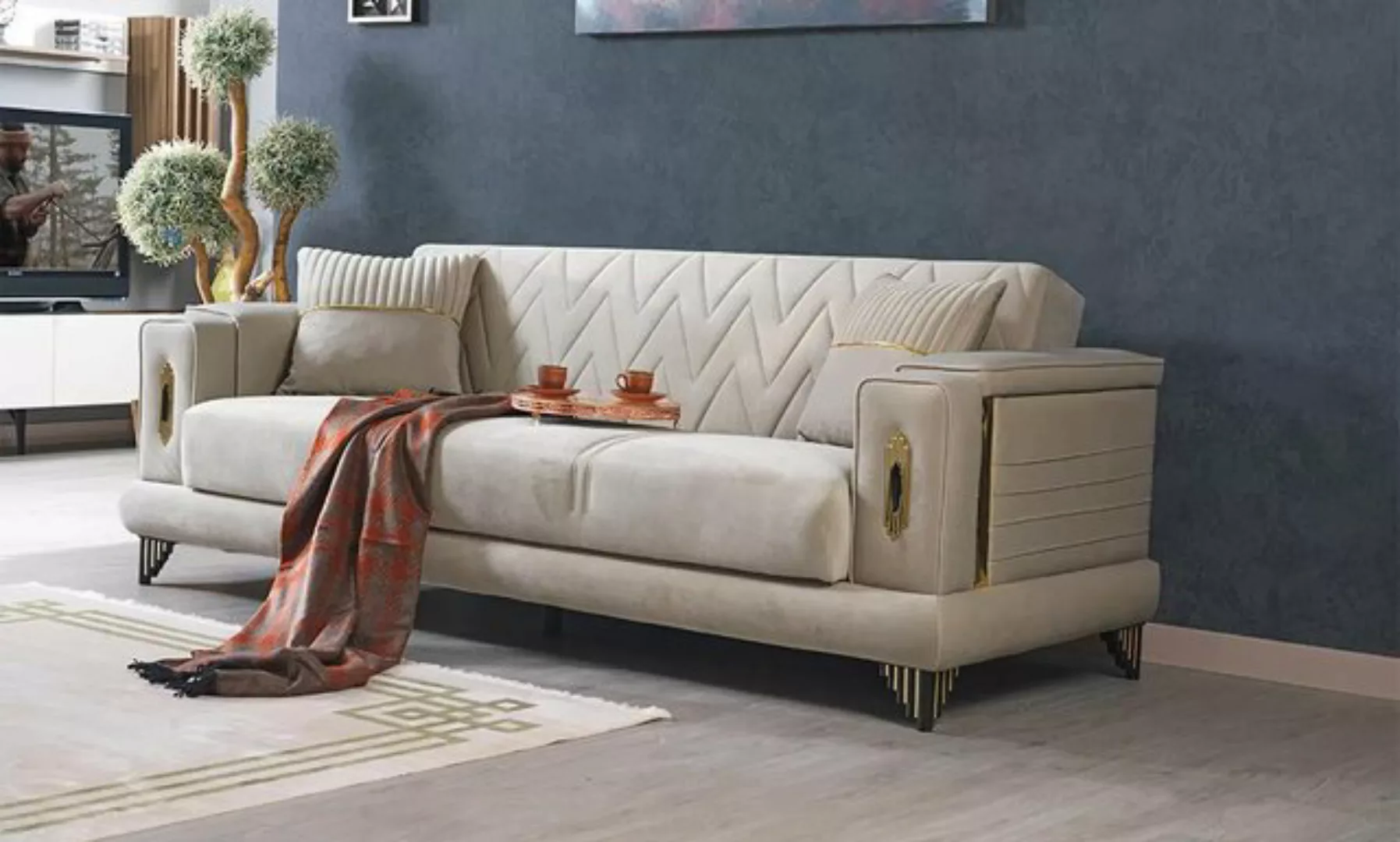 JVmoebel 3-Sitzer Beige Sofa Dreisitzer Couch Polster Sitzmöbel Polstercouc günstig online kaufen