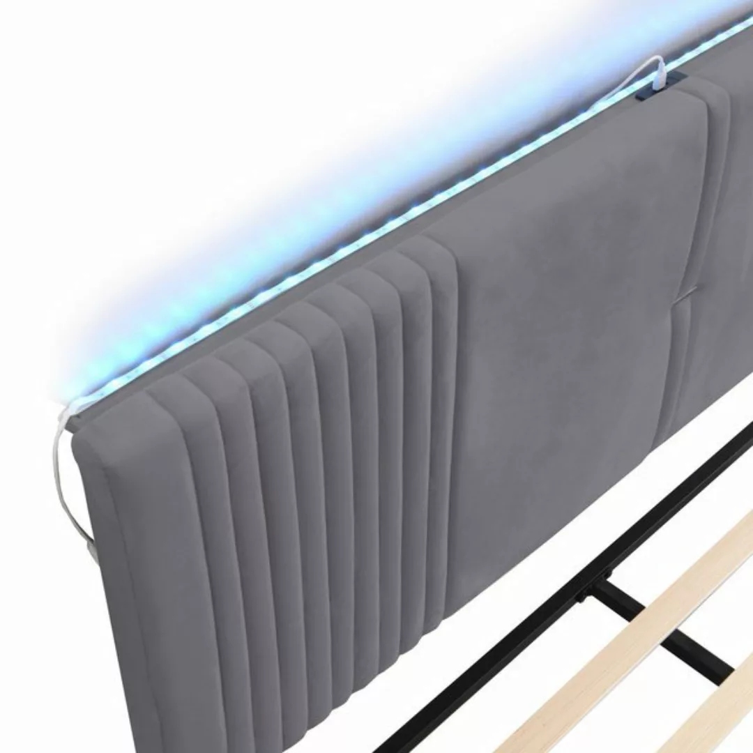 Odikalo Polsterbett Doppelbett 140/160 cm Lichtleiste USB-Buchse Schublade günstig online kaufen