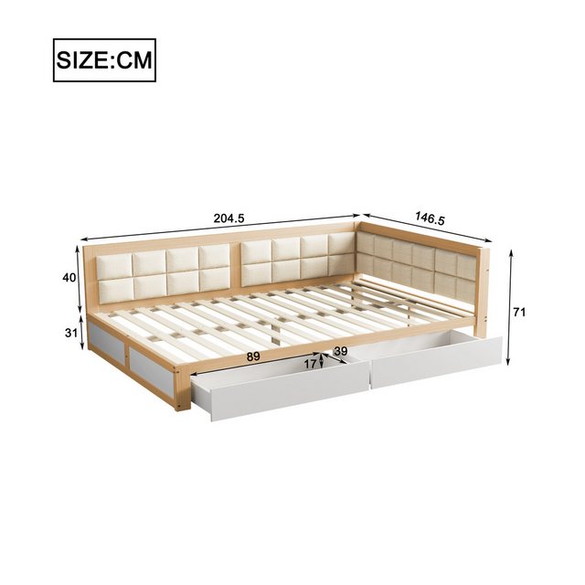 Flieks Daybett, Tagesbett Kinderbett Massivholz 140x200cm mit 2 Schubladen günstig online kaufen