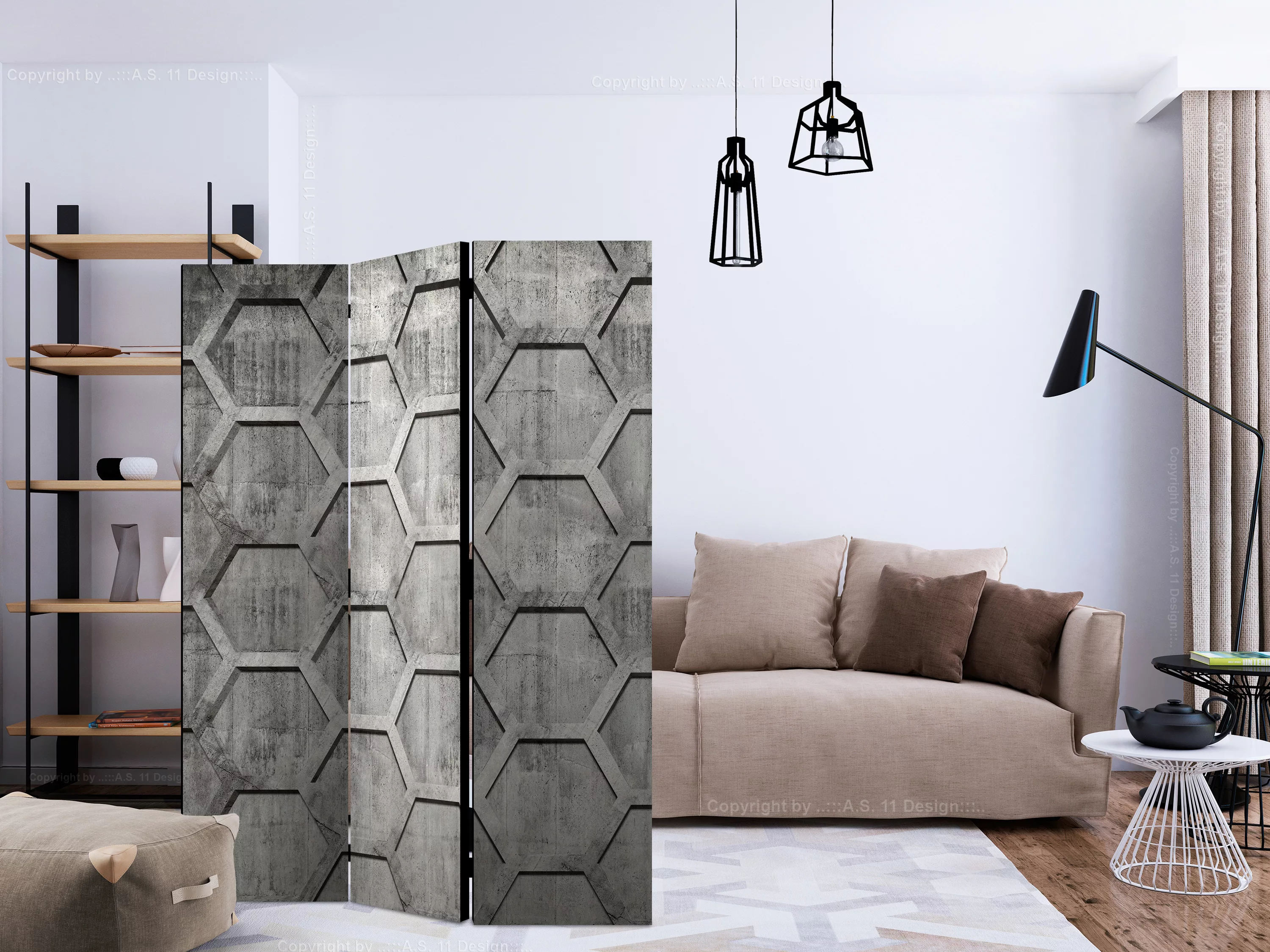 3-teiliges Paravent - Platinum Cubes [room Dividers] günstig online kaufen