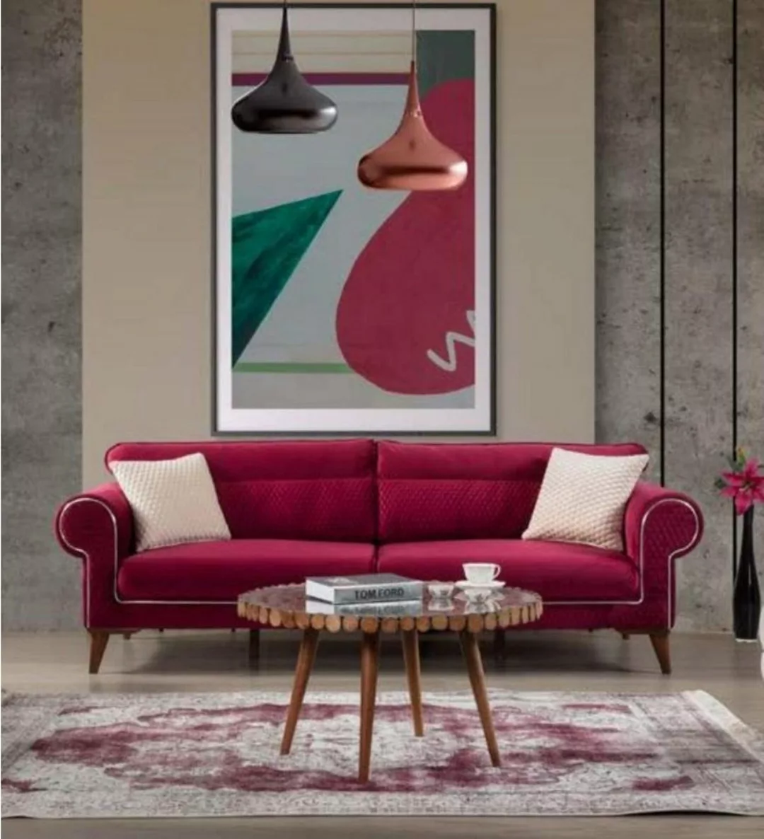 JVmoebel Sofa Rotes Sofa 3 Sitz Textil Sofas Couch Polster Luxus Möbel, Mad günstig online kaufen