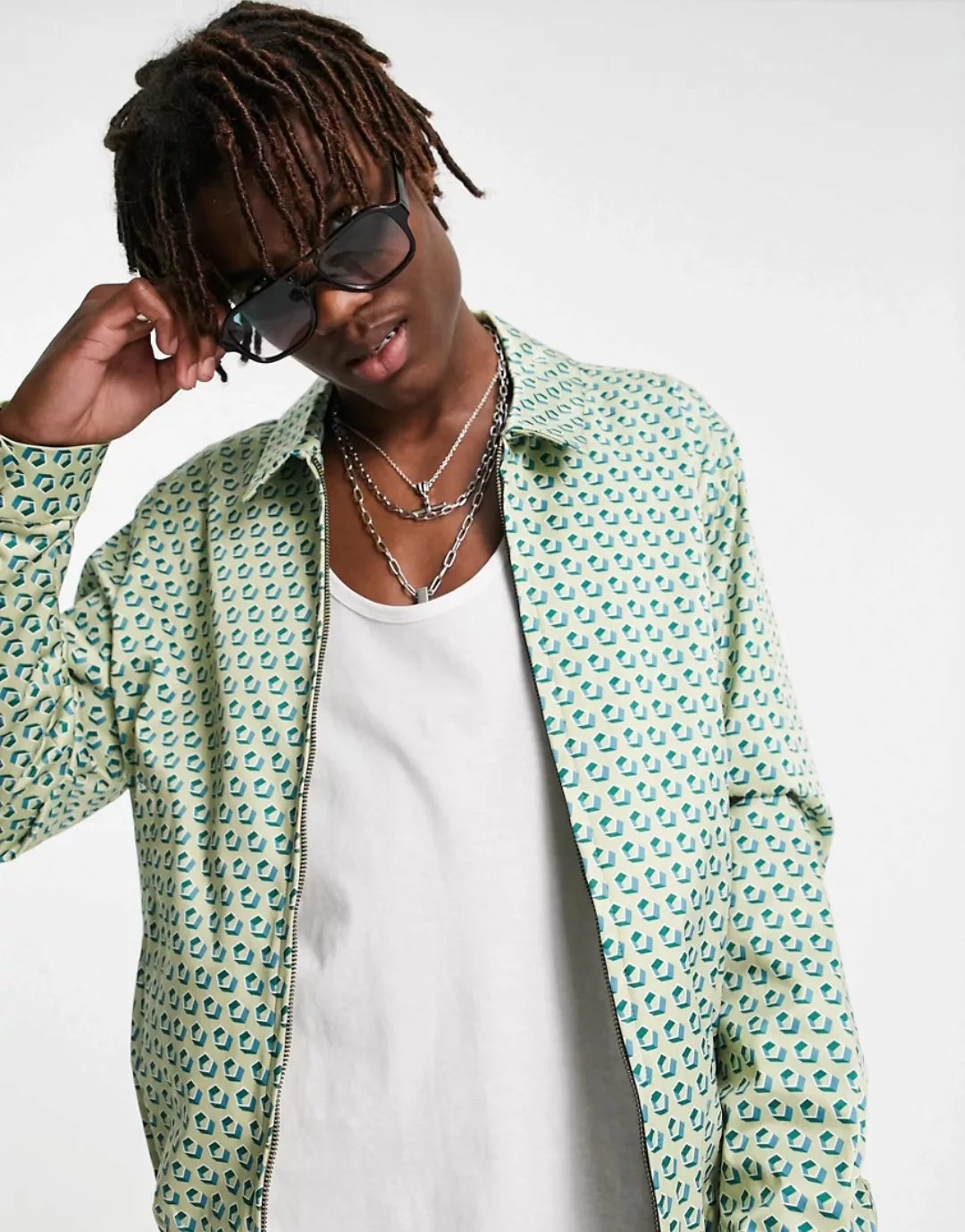 ASOS DESIGN – Elegante Harrington-Jacke mit pastellfarbenem, geometrischem günstig online kaufen