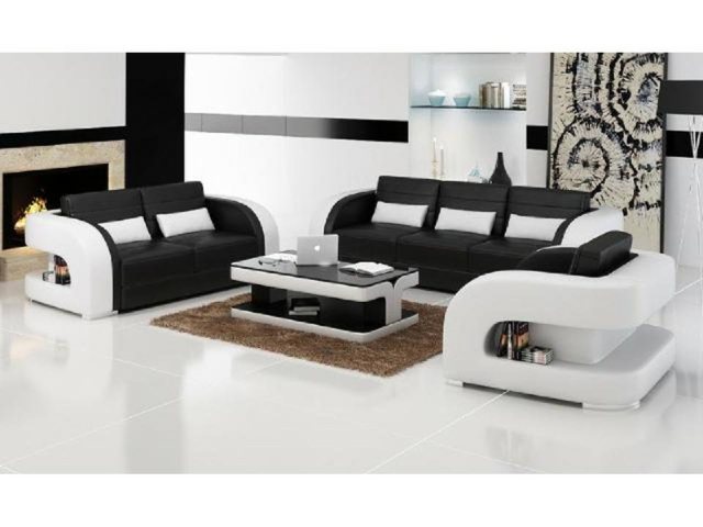 JVmoebel Sofa Schwarz-weiße 3+2+1 Sofagarnitur Ledersofa Couch Sofa Designe günstig online kaufen