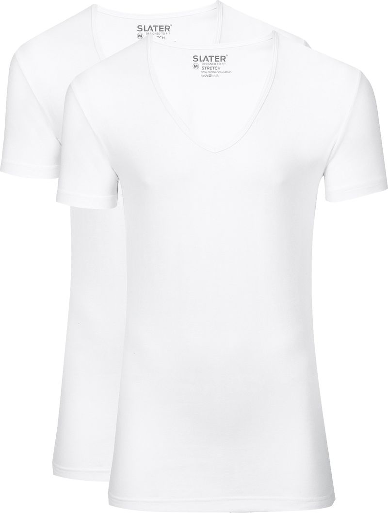 Slater 2er-Pack Stretch T-shirt Tiefer V-Ausschnitt Weiß - Größe L günstig online kaufen