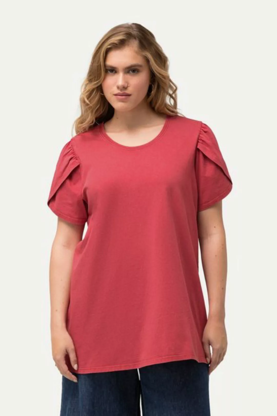 Ulla Popken Rundhalsshirt T-Shirt cold dyed A-Linie Rundhals Halbarm günstig online kaufen