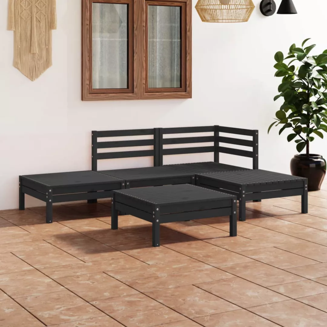 5-tlg. Garten-lounge-set Massivholz Kiefer Schwarz günstig online kaufen