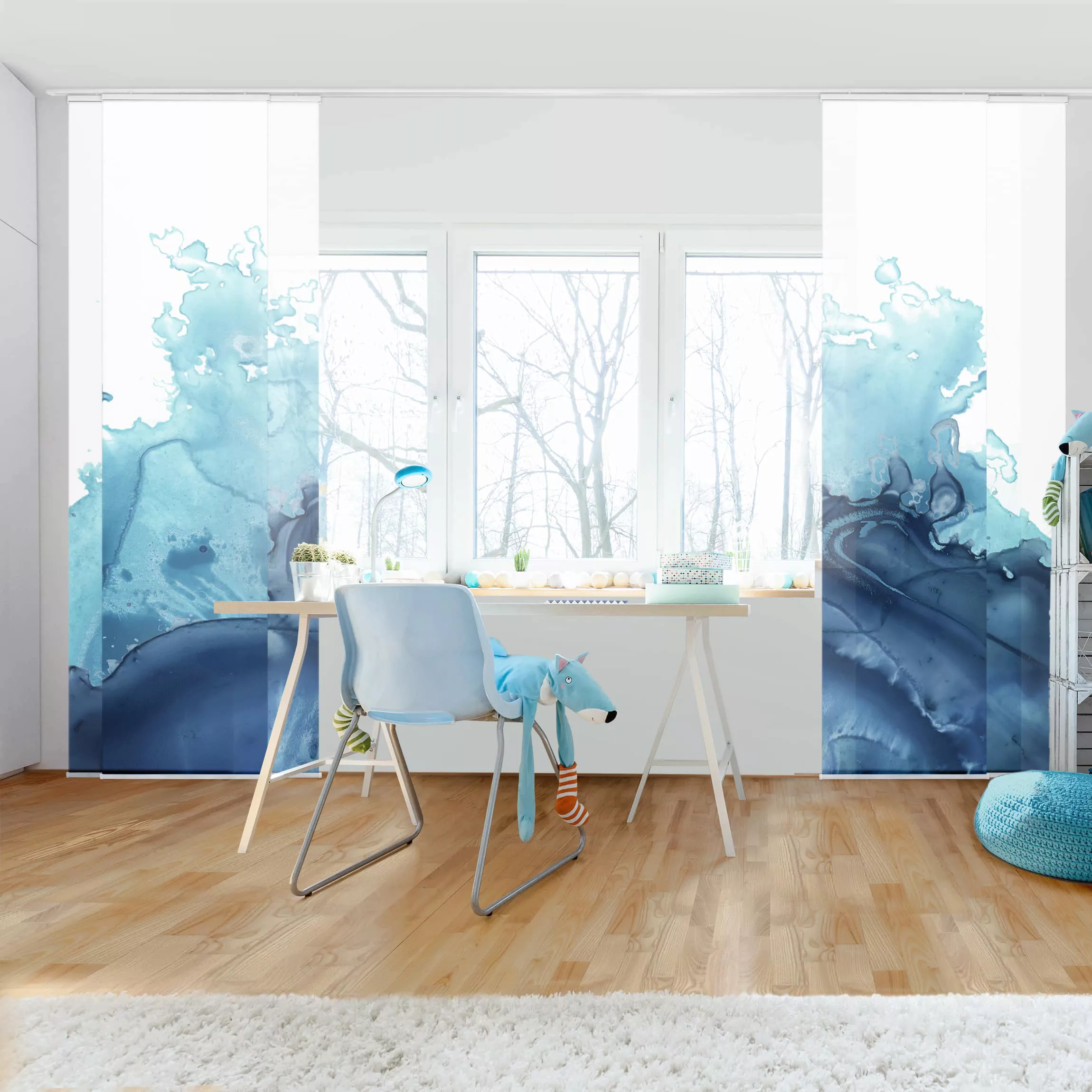 Schiebegardinen Set Abstrakt Welle Aquarell Blau I günstig online kaufen