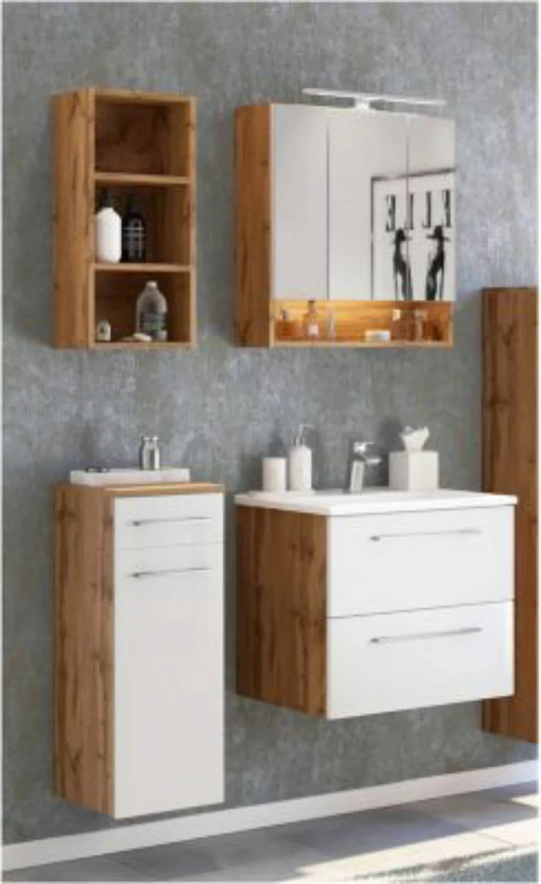 Lomadox Badezimmer Set 4-tlg. mit Beleuchtung und Waschbecken LOUNY-03 in W günstig online kaufen