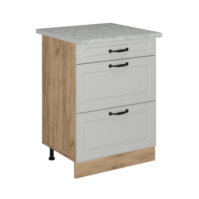 Vicco Unterschrank R-Line, Weiß Landhaus/Goldkraft Eiche, 60 cm mit Schubla günstig online kaufen