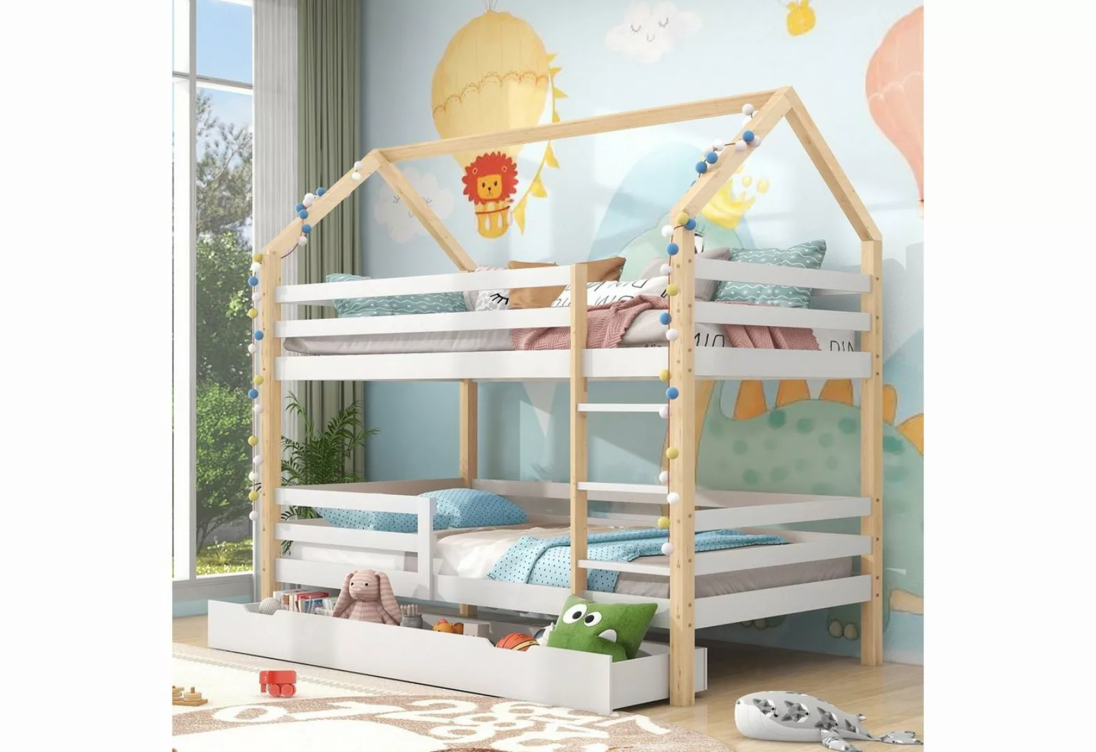 PHOEBE CAT Etagenbett, Kinderbett mit großen Schublade 90*200cm, Kiefernhol günstig online kaufen