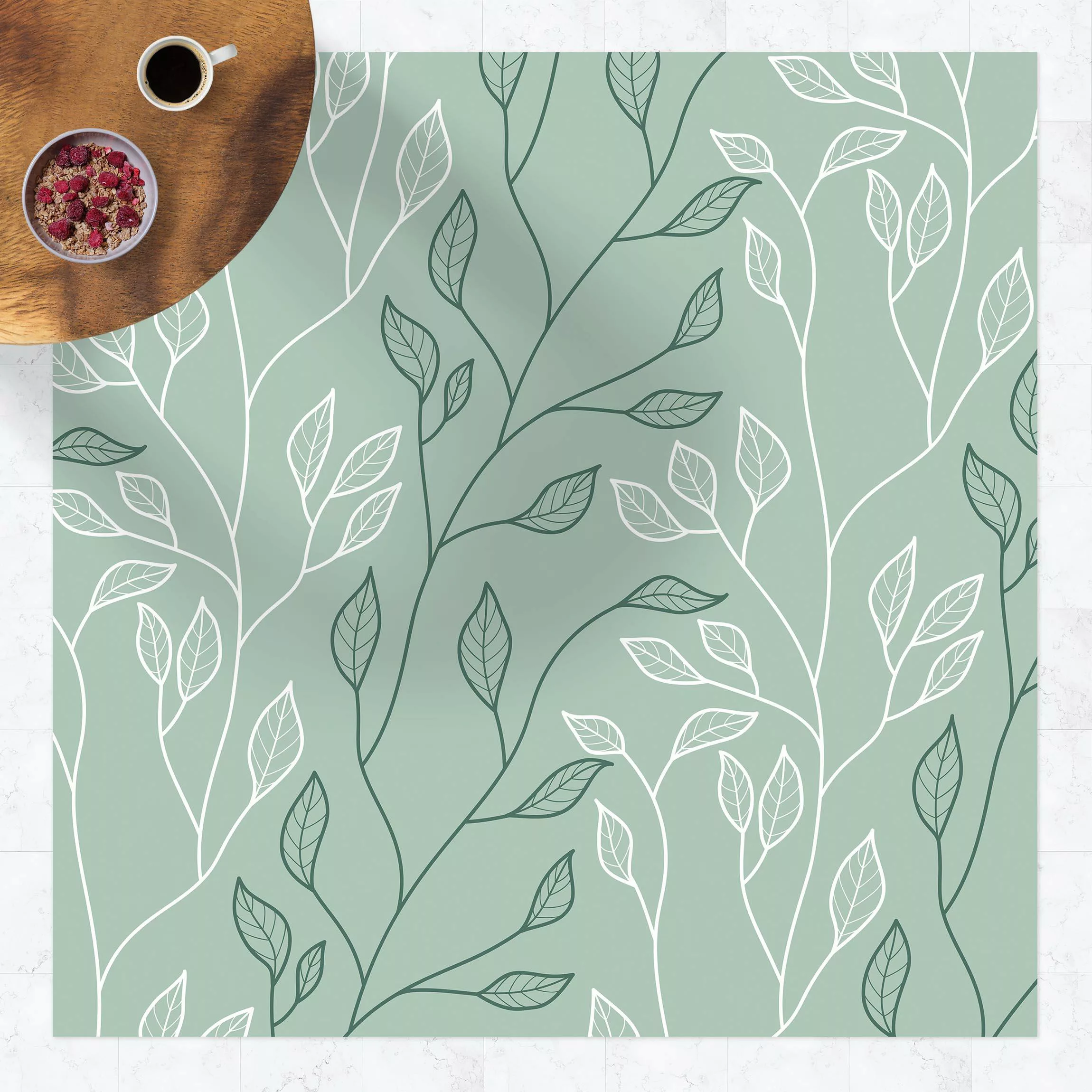 Vinyl-Teppich Natürliches Muster Zweige mit Blättern günstig online kaufen