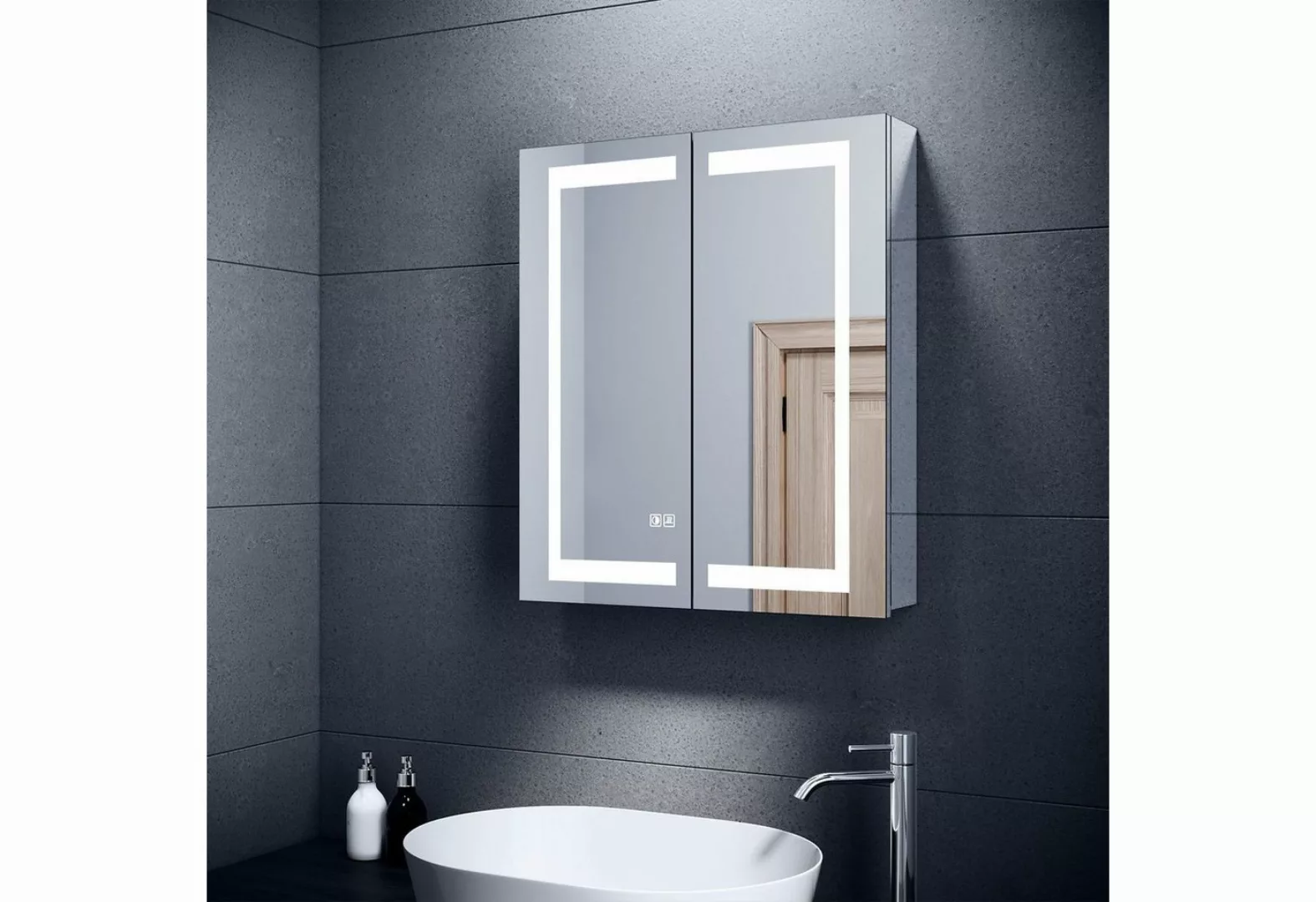 SONNI Badezimmerspiegelschrank Edelstahl Badezimmerspiegelschrank mit LED-B günstig online kaufen