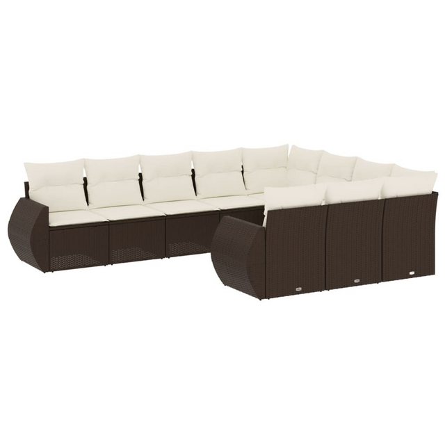 vidaXL Sofaelement 10-tlg. Garten-Sofagarnitur mit Kissen Braun Poly Rattan günstig online kaufen