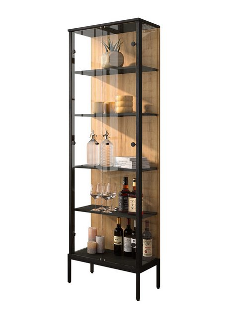 freiraum Vitrine STEP 5 Fächer, Schwarz / Wildeiche Dekor - 57,4x187,6x32,7 günstig online kaufen