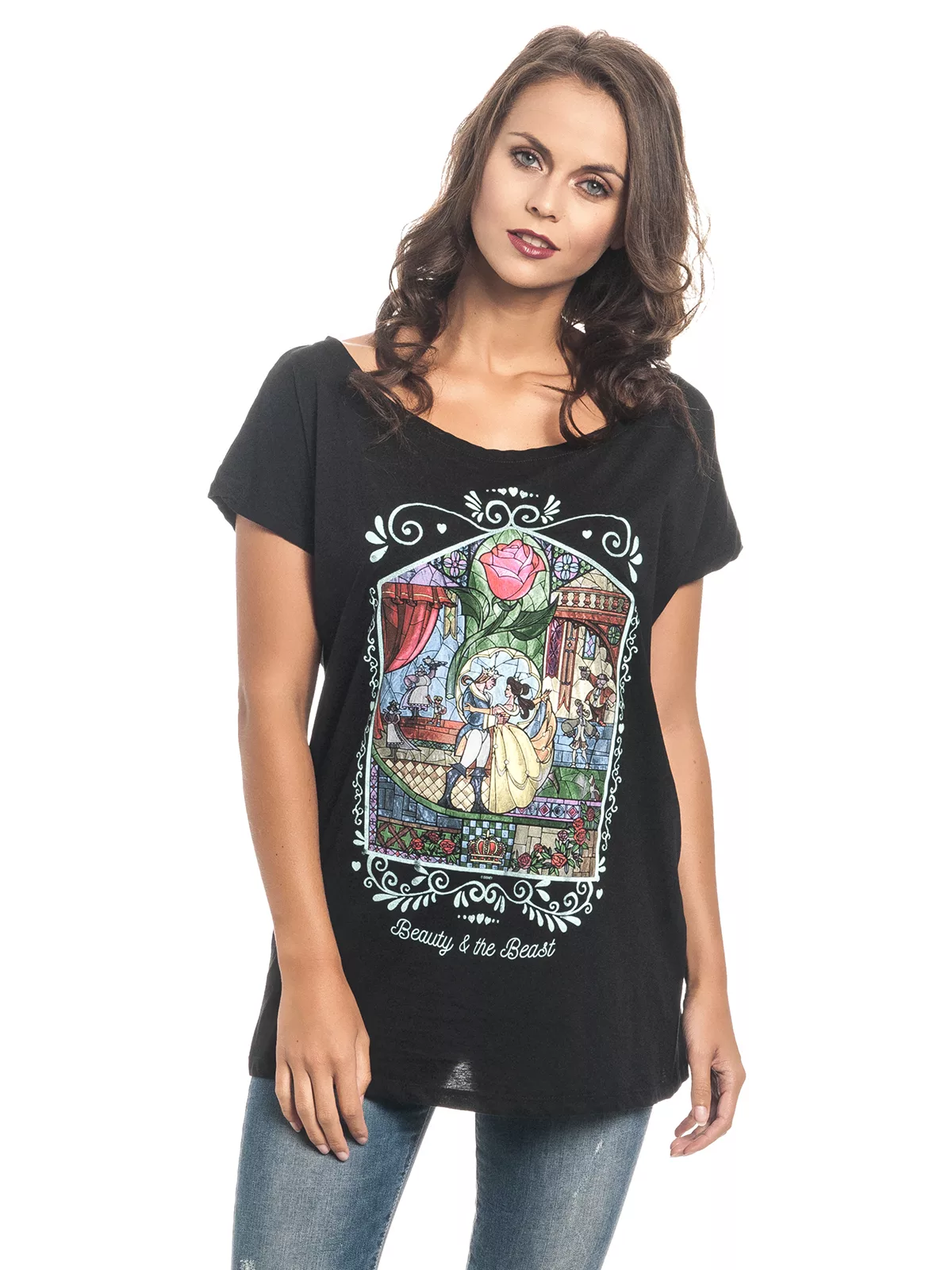 Beauty & The Beast Window Damen Loose-Shirt schwarz günstig online kaufen