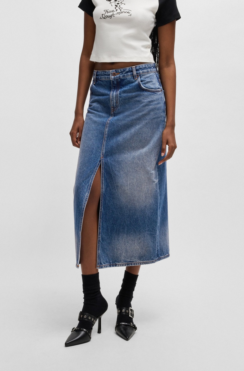 HUGO Blue Midirock "Gebana", Authentic washed mit kleinen Destroyed-Effekte günstig online kaufen