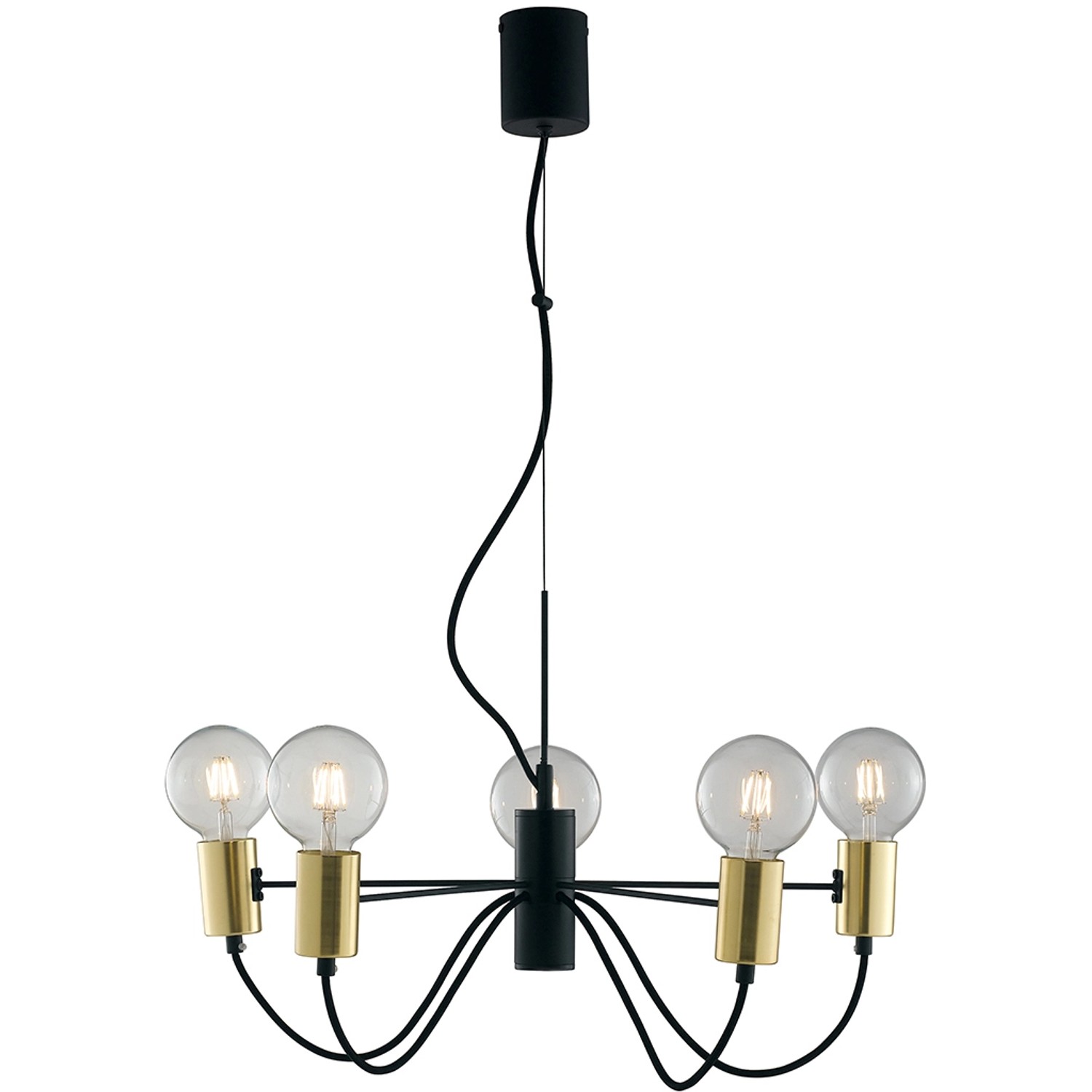 Luce Design Pendelleuchte Axon 5-flammig Schwarz-Gold Ø 60 cm günstig online kaufen