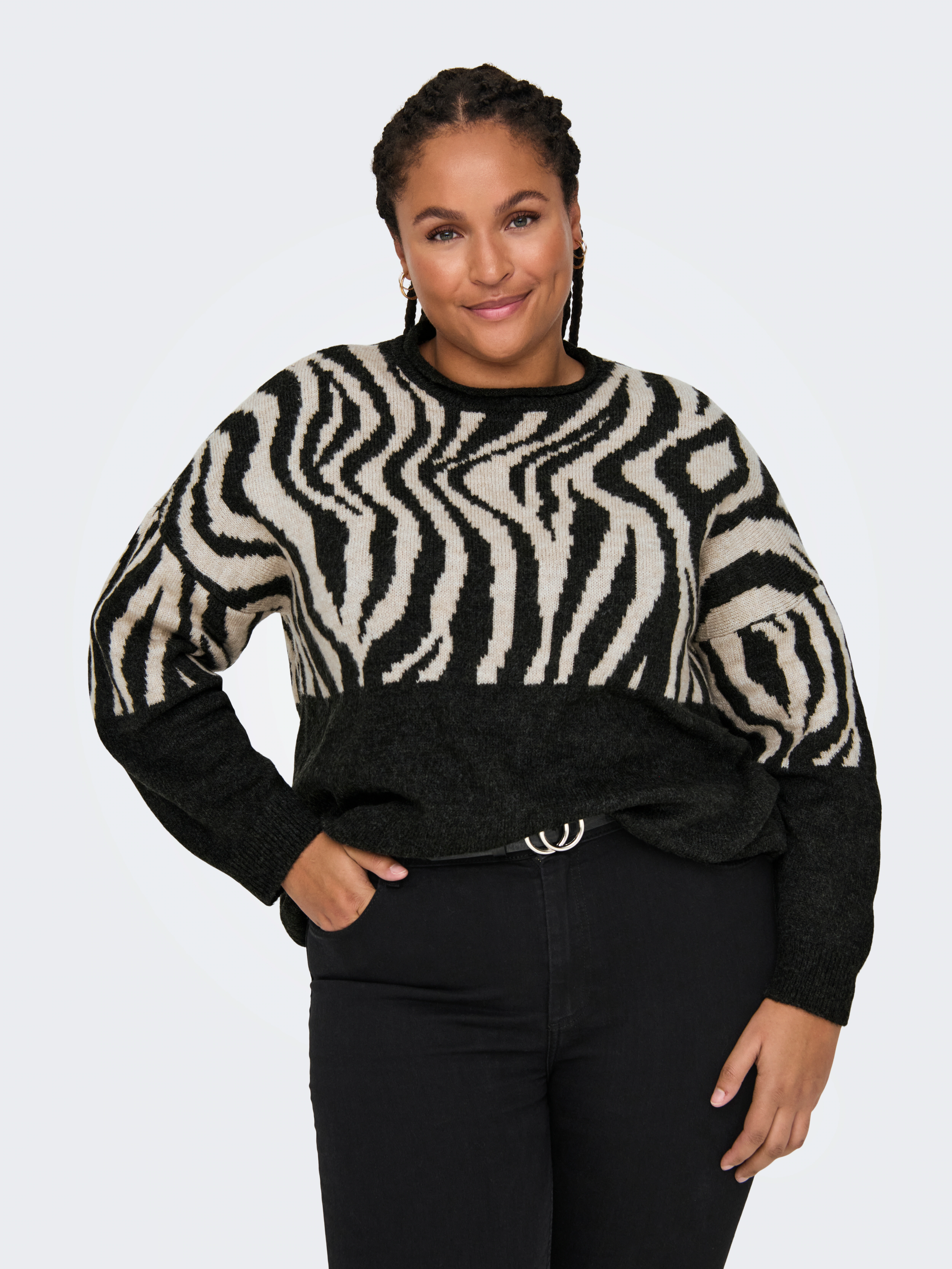 ONLY CARMAKOMA Rundhalspullover CARJADE ZEBRA L/S O-NECK KNT günstig online kaufen