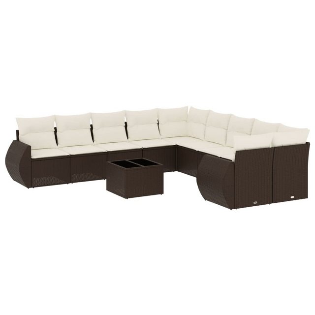 vidaXL Sofaelement 11-tlg. Garten-Sofagarnitur mit Kissen Braun Poly Rattan günstig online kaufen