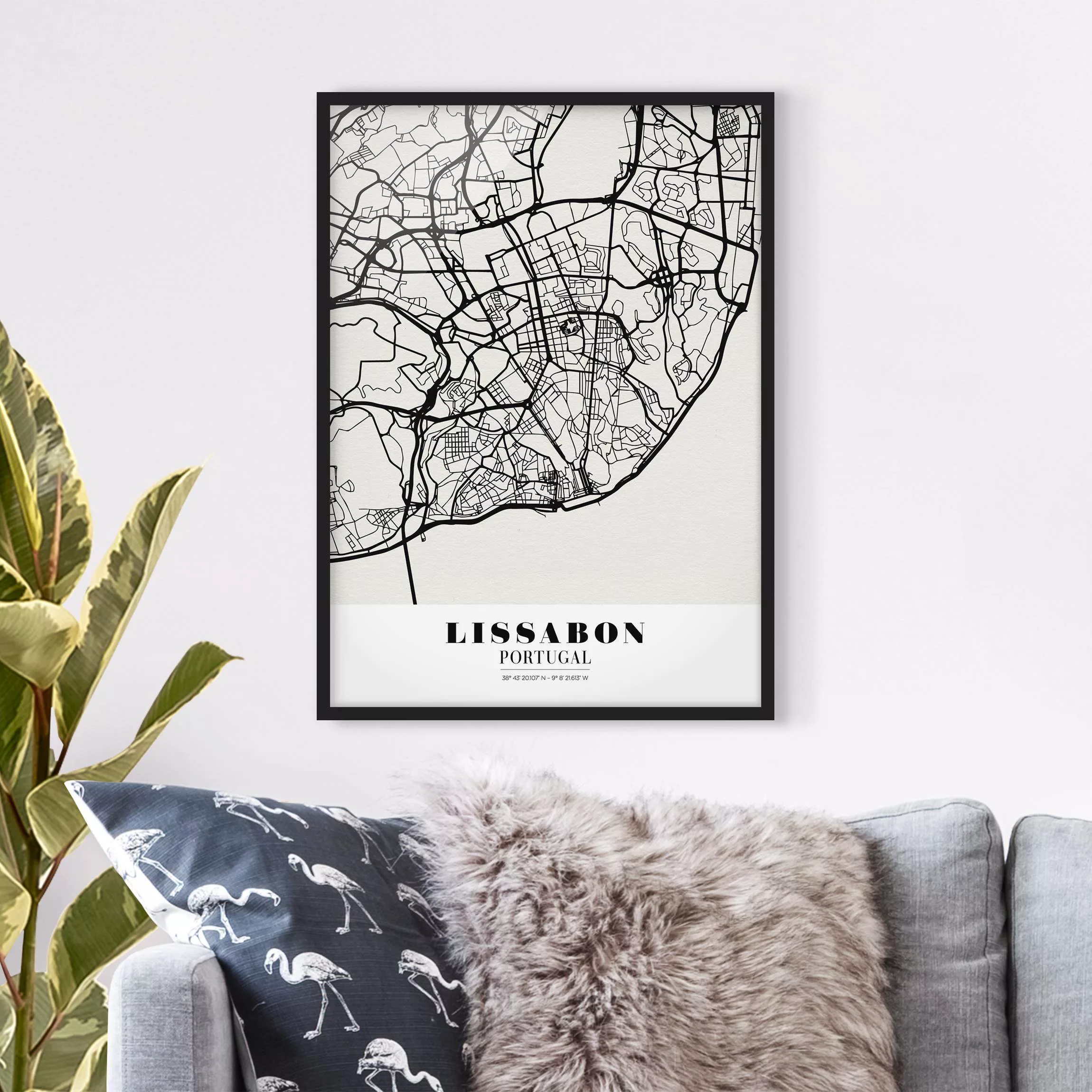 Bild mit Rahmen Stadtplan - Hochformat Stadtplan Lissabon - Klassik günstig online kaufen