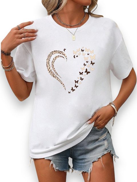 PYL Kurzarmbluse Damen Sommer Casual Kurzarmbluse Locker Liebe Print-Shirt günstig online kaufen