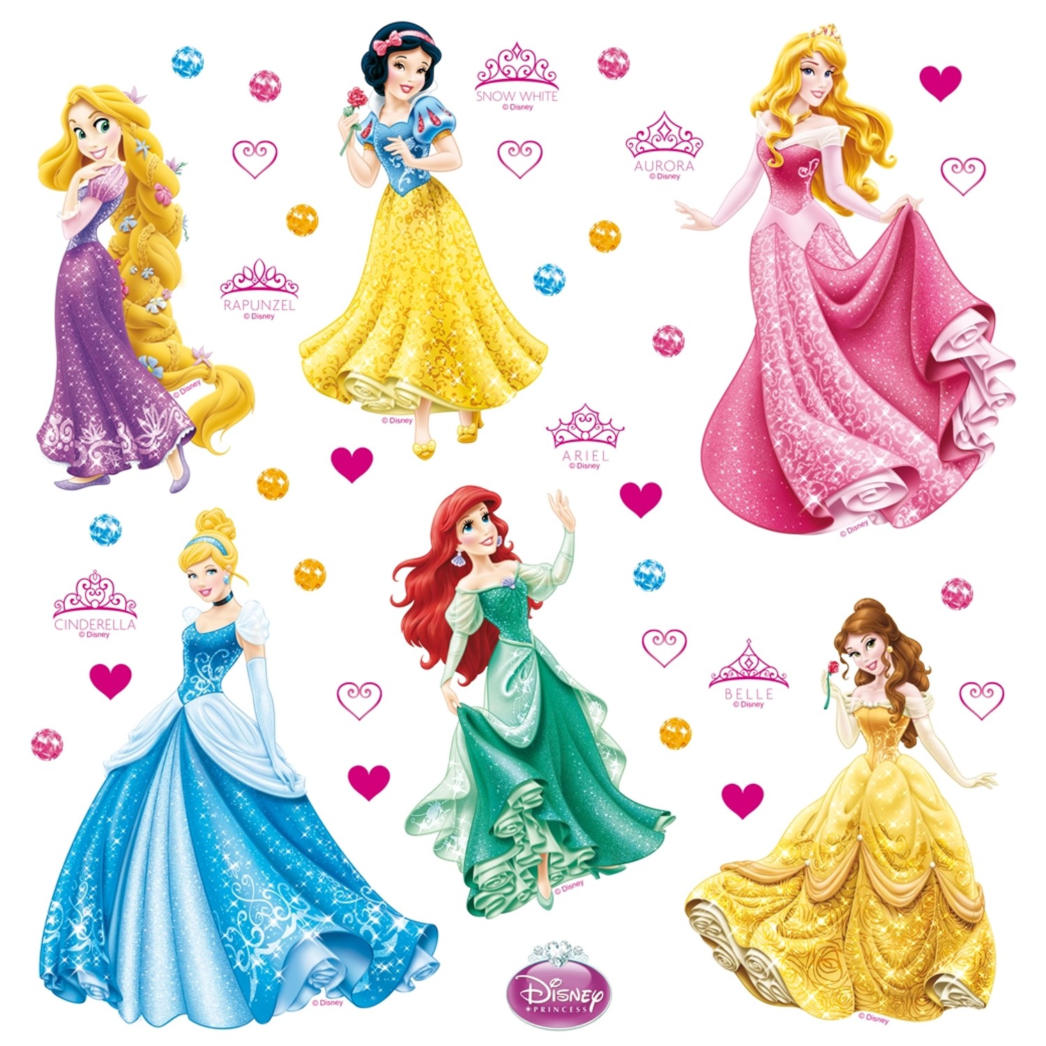 Disney Wandtattoo Prinzessinnen Rosa Gelb und Blau 30 x 30 cm 600212 günstig online kaufen