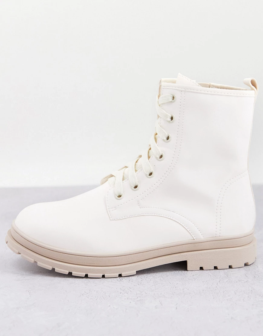 Rule London – Schnürstiefel in Creme mit dicker Sohle-Neutral günstig online kaufen