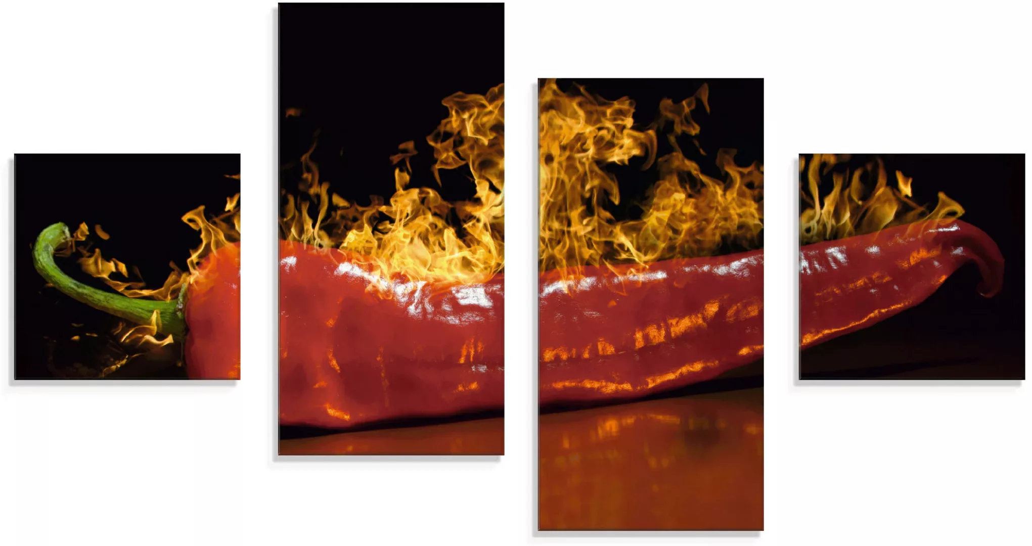 Artland Glasbild "Roter scharfer Chilipfeffer", Lebensmittel, (4 St.), in v günstig online kaufen