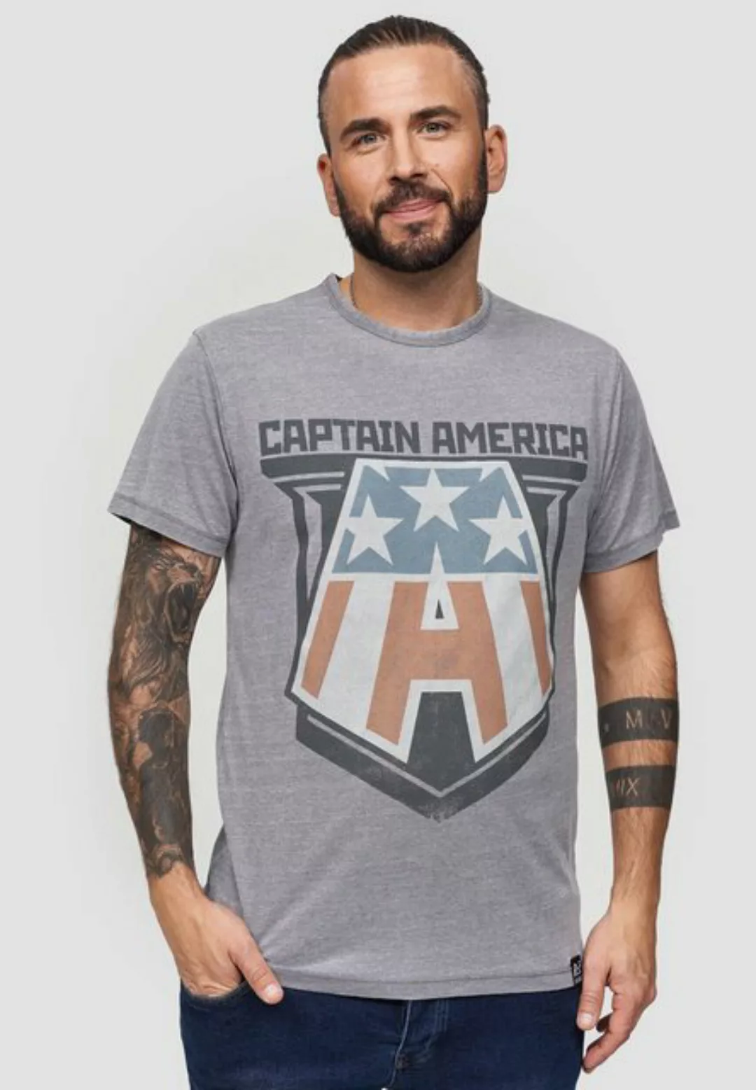 Recovered T-Shirt Marvel Captain America Badge GOTS zertifizierte Bio-Baumw günstig online kaufen