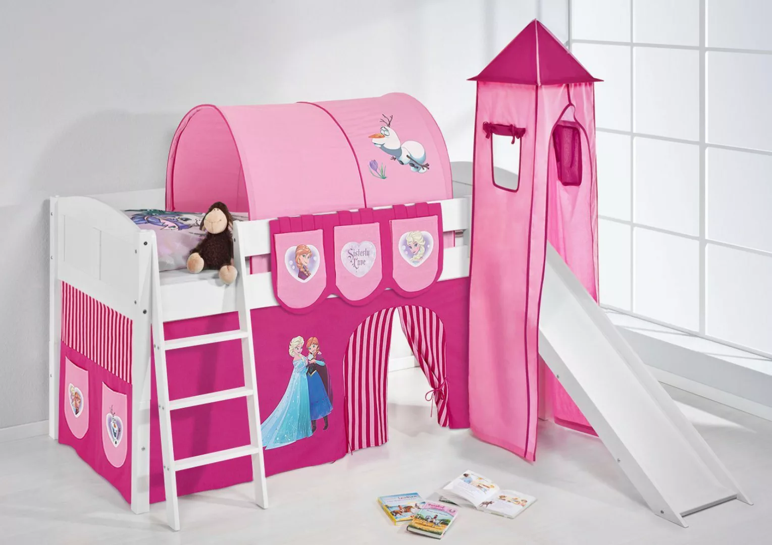 Lilokids Prinzessinbett Hochbett mit Turm & Rutsche IDA 4106 Landhaus weiß günstig online kaufen