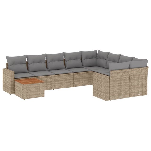 vidaXL Sofaelement 10-tlg. Garten-Sofagarnitur mit Kissen Beige Poly Rattan günstig online kaufen