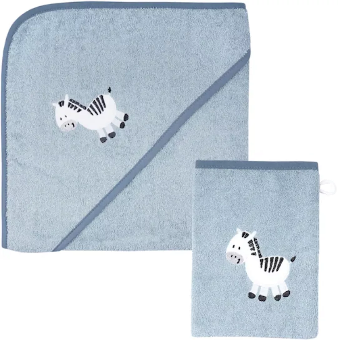Wörner Handtuch Set »Zebra blau Kapuzenbadetuch 100/100 mit Waschhandschuh« günstig online kaufen