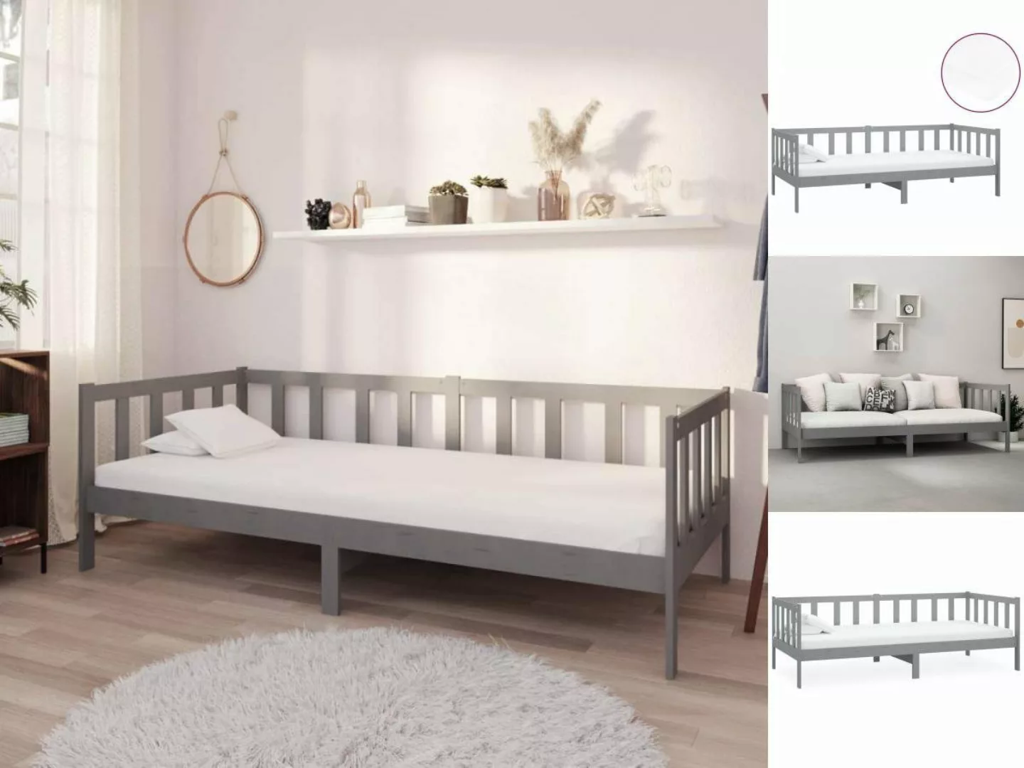 vidaXL Bettgestell Tagesbett Gästebett mit Matratze 90x200 cm Grau Massivho günstig online kaufen